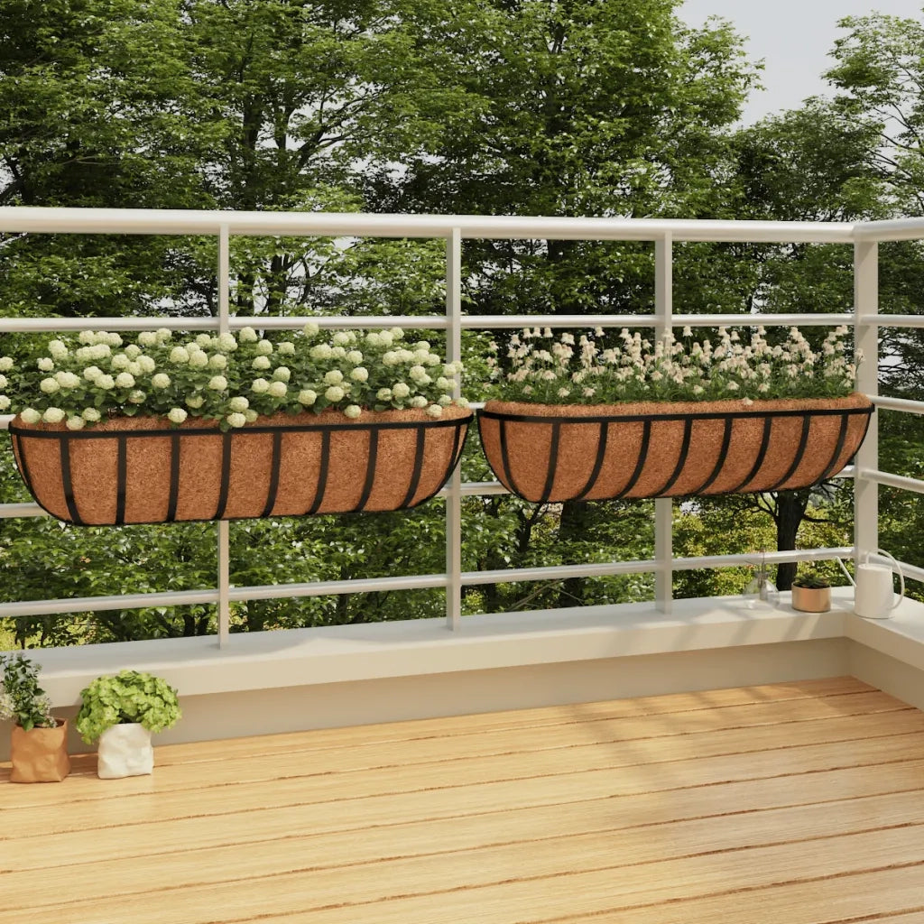 2 pz Fioriere | Cassetta per fiori | Vaso Parete Rivestimenti Cocco Nero 91x20x23cm Acciaio