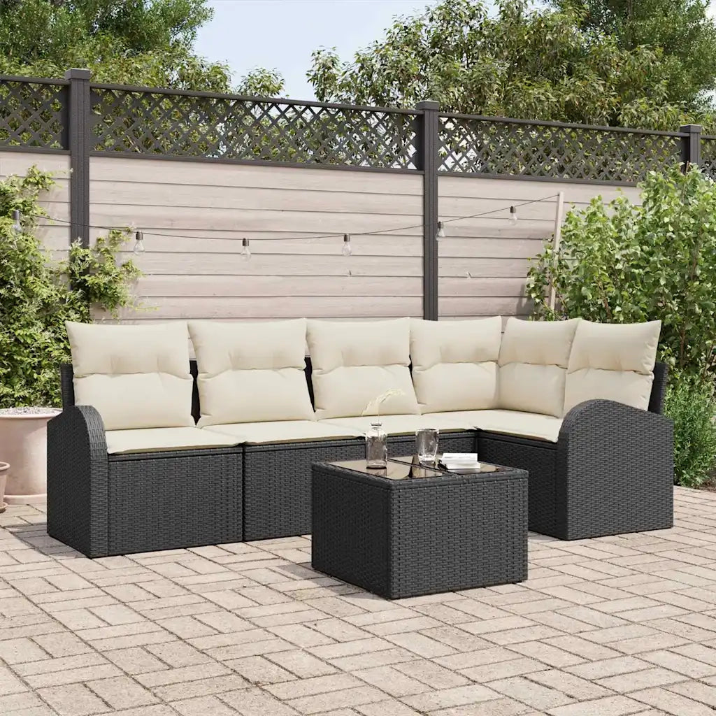 Set Divano da Giardino 6 pcs Nero e Bianco polyrattan
