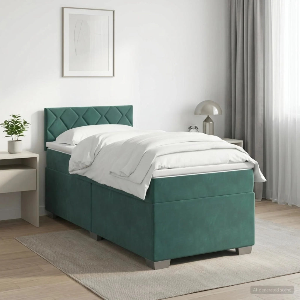 Letto box spring con materasso Verde Scuro 90 x 200 cm Velluto 3450647