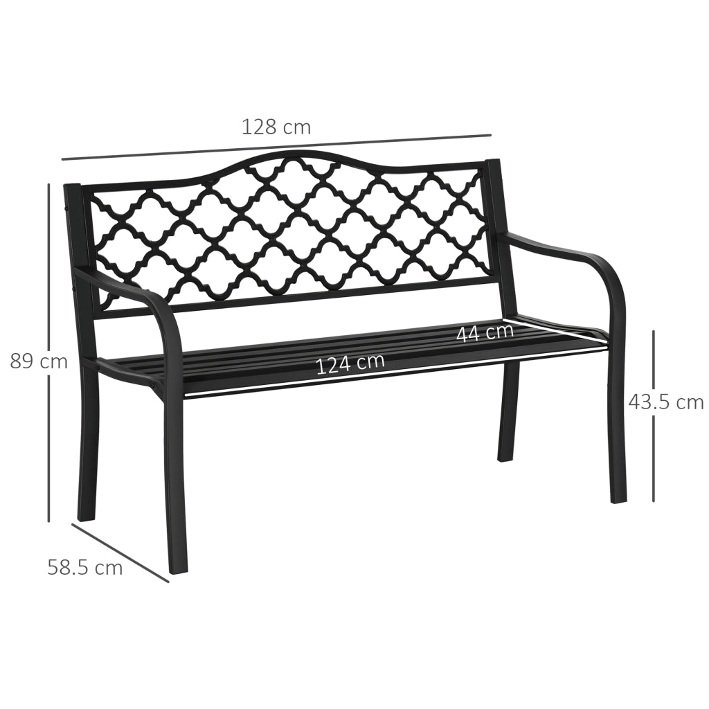 Panchina da Giardino 2 Posti ¨C Xylo ¨C Acciaio e Ghisa Nero con Braccioli 128x58.5x89cm
