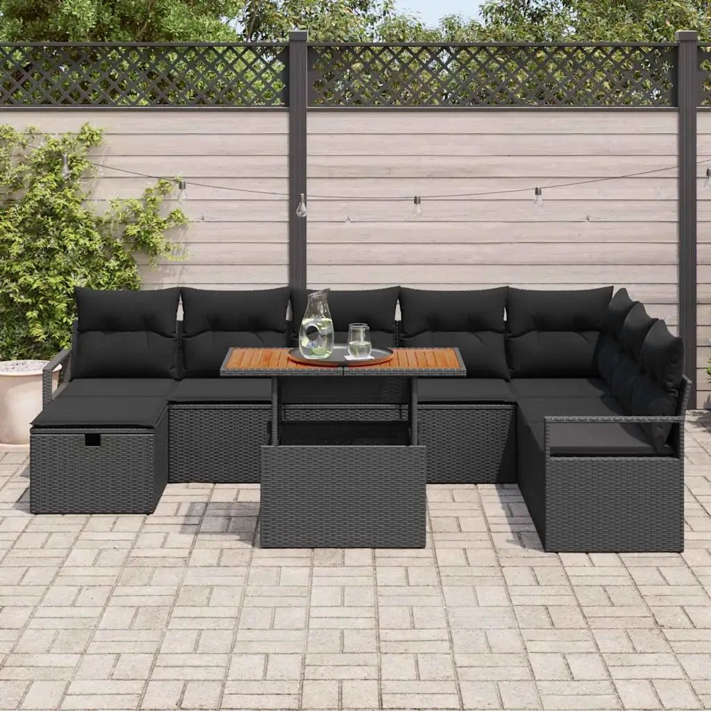 Set Divano da Giardino 9 pcs Nero polyrattan 3361345