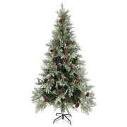 Albero di Natale con Luci e Pigne Verde e Bianco 225cm PVC e PE 3094566