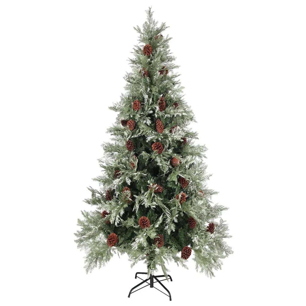 Albero di Natale con Luci e Pigne Verde e Bianco 225cm PVC e PE 3094566