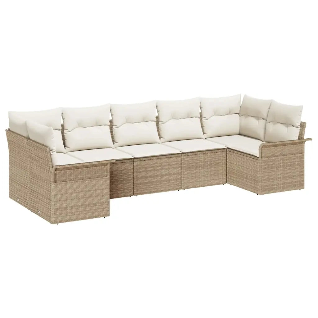 Set Divano da Giardino con cuscino 7 pcs Beige Poly Rattan