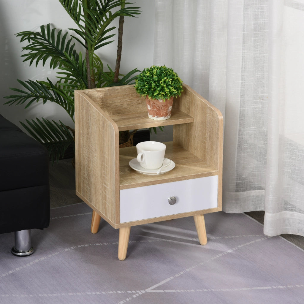 Comodino con cassetto e mensola ¨C Xylo ¨C legno naturale 37x30x48cm