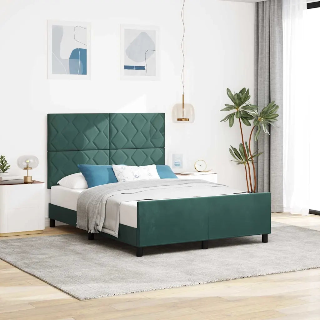 Letto a molle con testiera Verde Scuro 140 x 200 cm Velluto 3345014