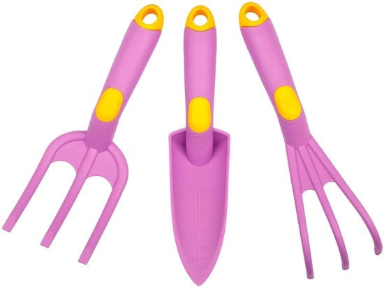 Kit di giardinaggio per bambini - 3 pezzi - Forchetta/mani/pala piccola - Polipropilene resistente - Attrezzo preciso - Per i giovani giardinieri - Giardinaggio per bambini