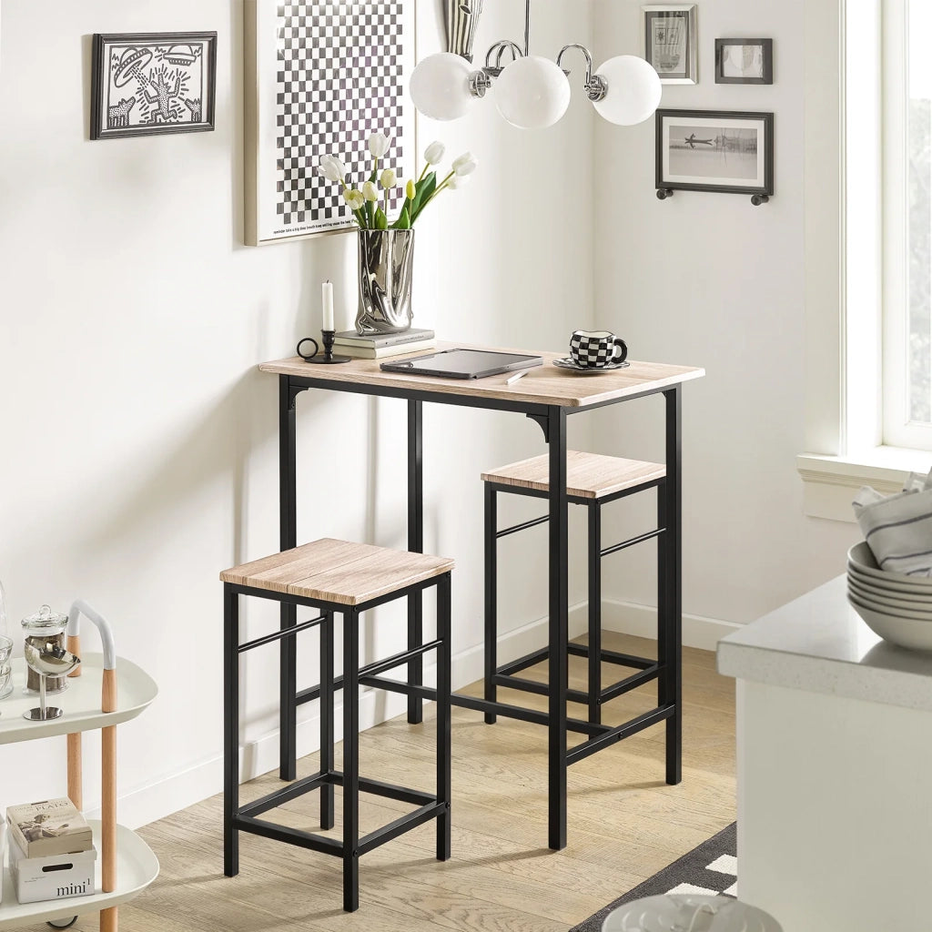 Set 3 Pezzi Tavolo con 2 sgabelli Mobile Bar per casa Stile Industriale Grigio, L80*P50*A88cm, Legno OGT10-N
