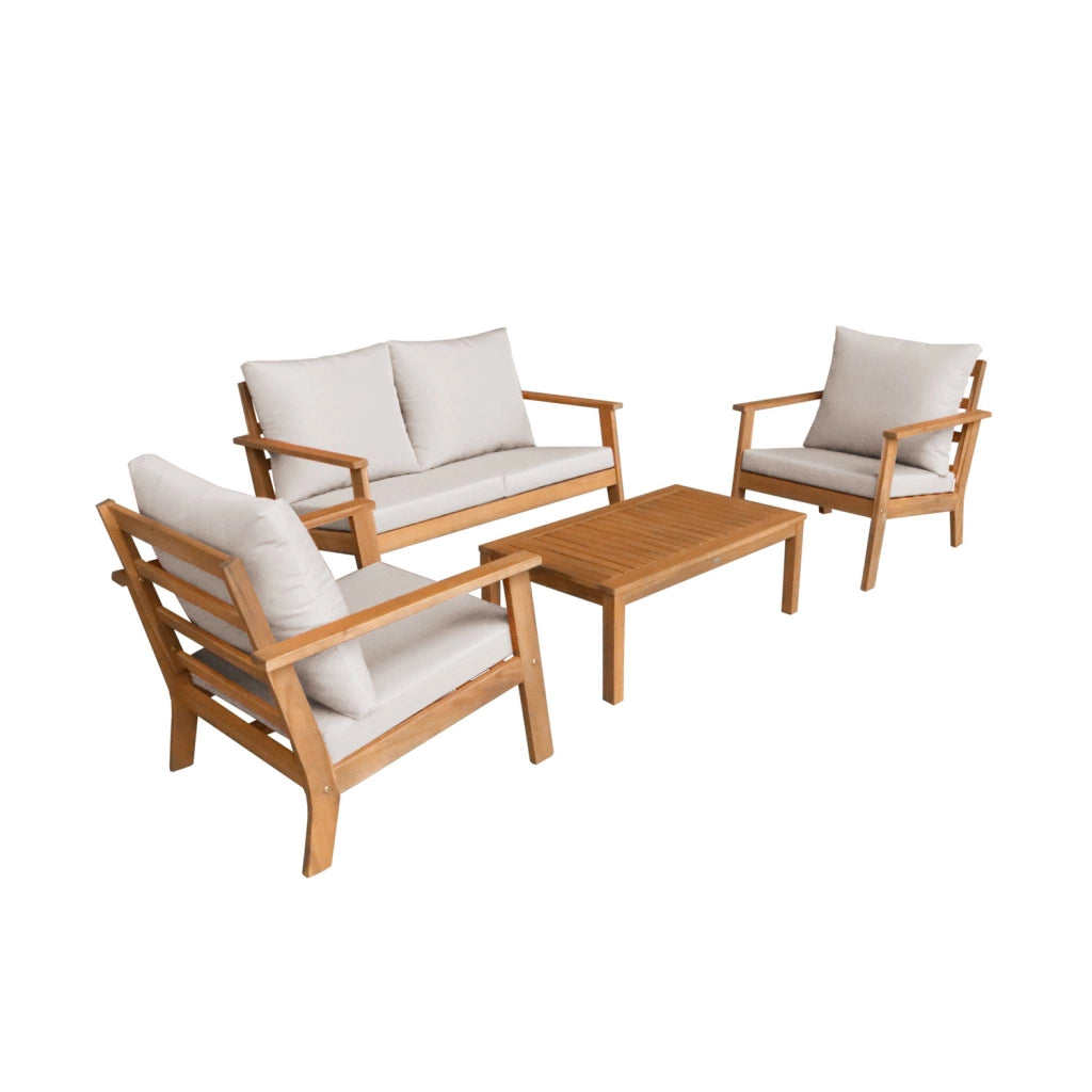Salotto da giardino in legno di acacia, 4 posti, beige