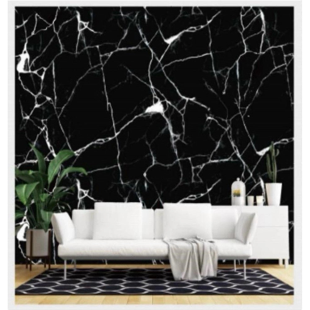Trade Shop - Pannello Adesivo Effetto Marmo Nero Marmorizzato Pareti Paraschizzi 300x60cm Stanza -