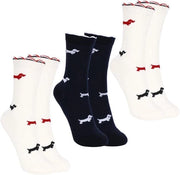 Calze per Dachshund - Set di 3 Paia - Bianco+Blu - Taglia 40
