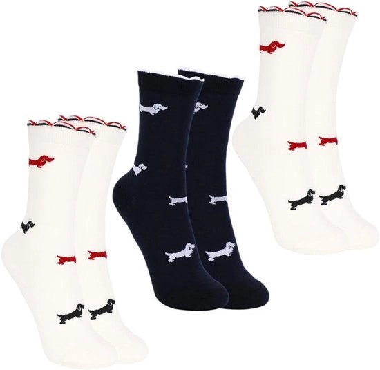 Calze per Dachshund - Set di 3 Paia - Bianco+Blu - Taglia 40