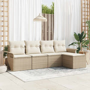 Set Divano da Giardino con cuscino 5 pcs Beige polyrattan