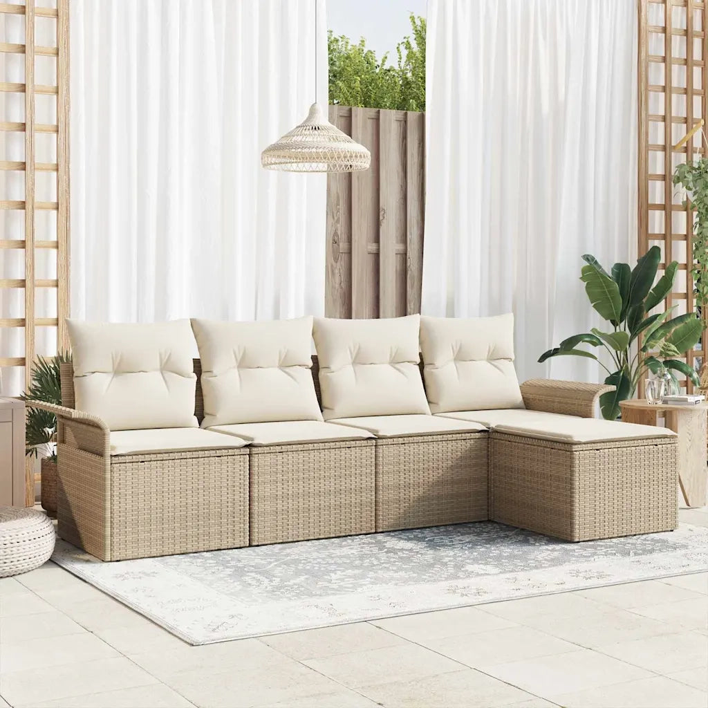 Set Divano da Giardino con cuscino 5 pcs Beige polyrattan