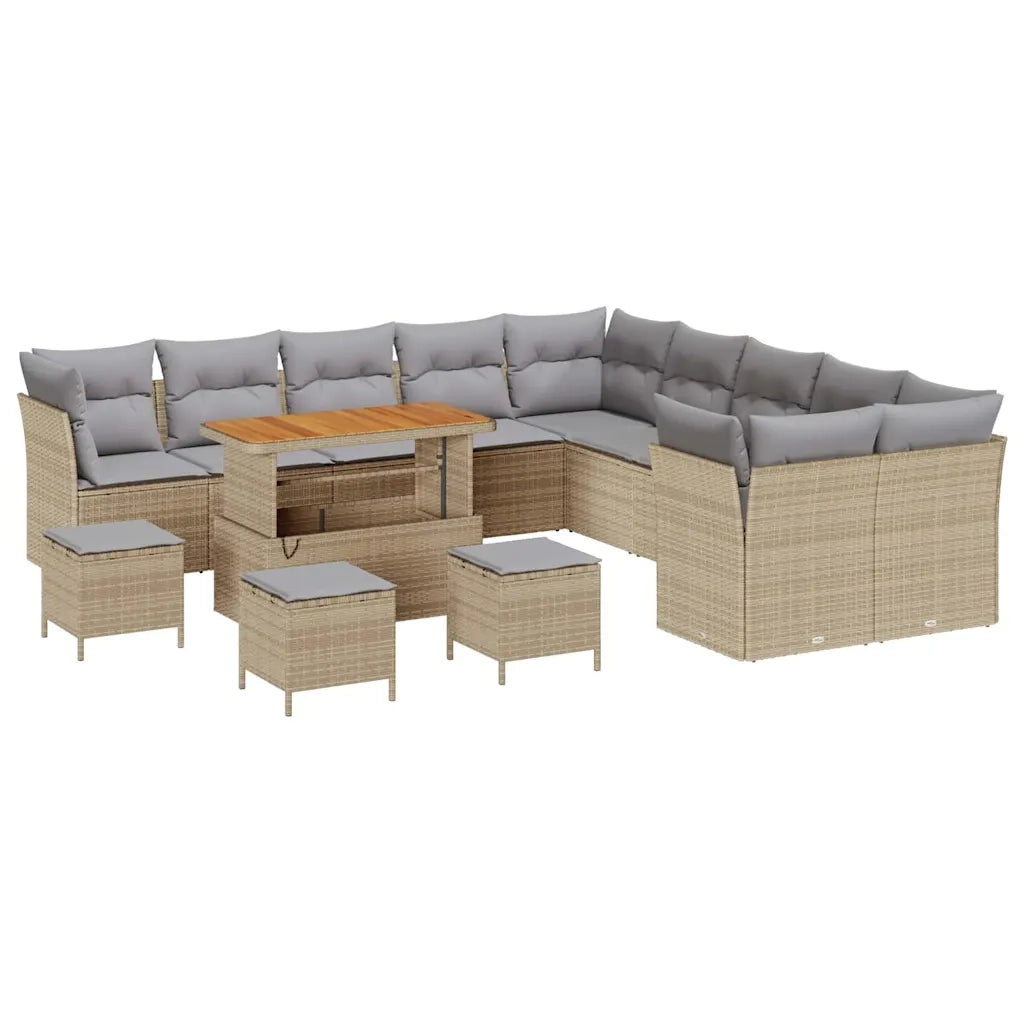 Set Divano da Giardino 14 pcs Beige e Grigio Chiaro polyrattan 3363502