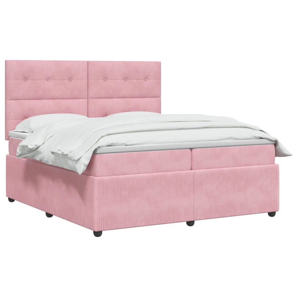 Letto box spring con materasso Rosa 200 x 200 cm Velluto 3454678