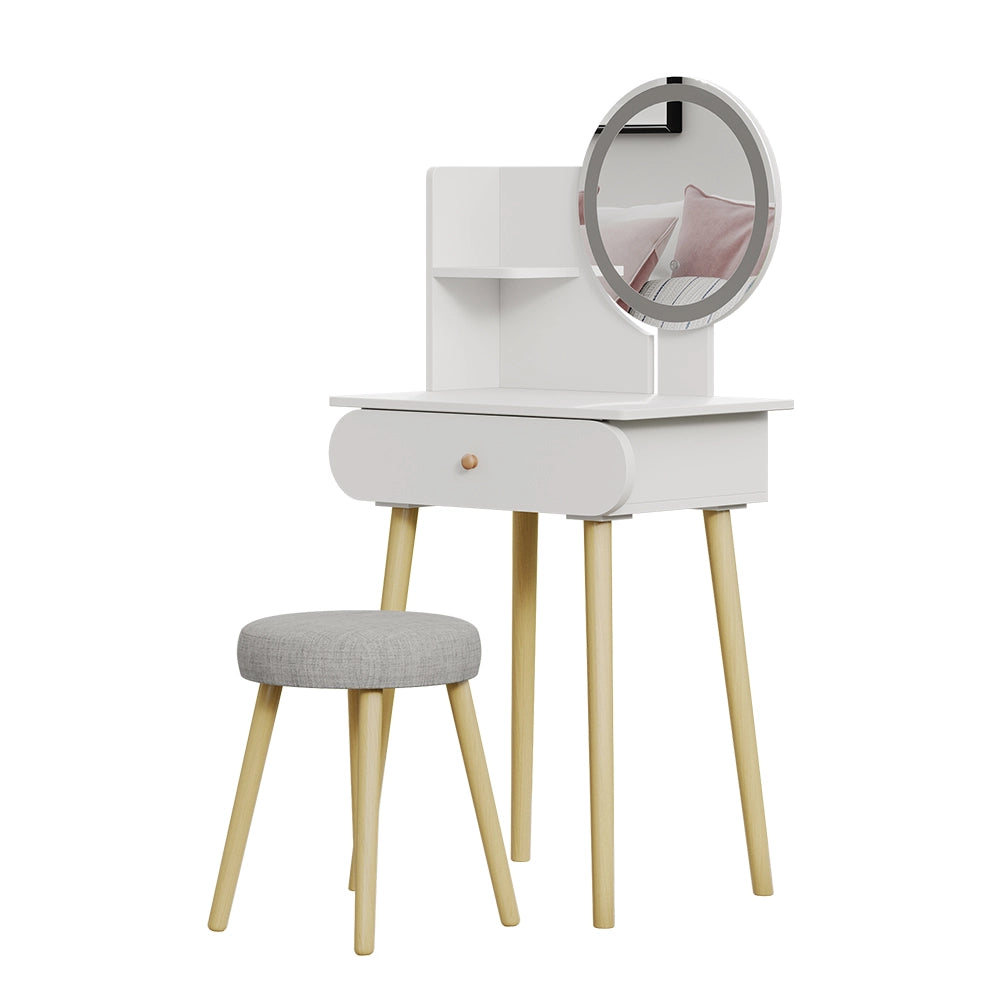 Vicco Tavolino da toilette Bianco 60 cm con specchio LED e sgabello