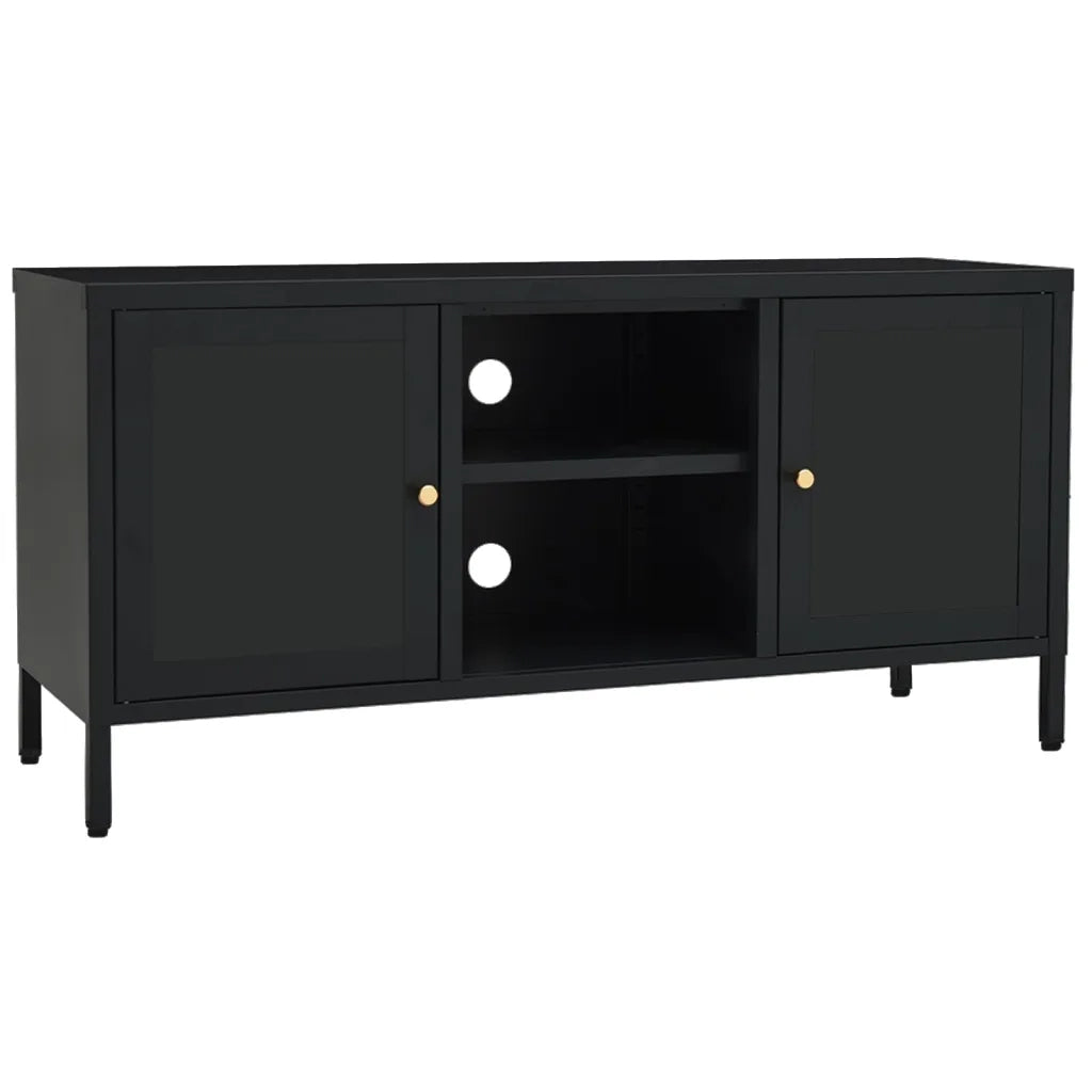 Mobile TV-Credenza per TV Nero 105x35x52 cm in Acciaio e Vetro