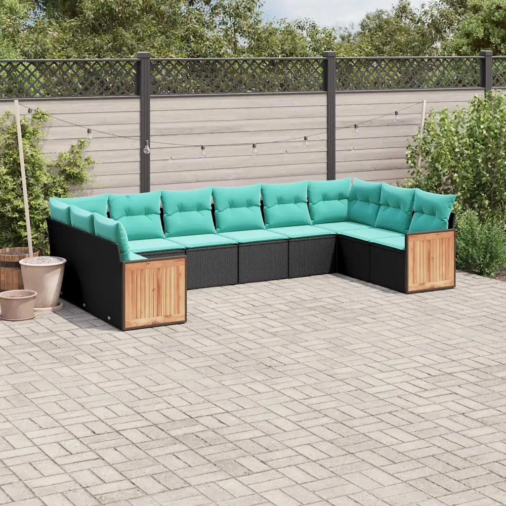 Set Divani da Giardino 10 pz con Cuscini Nero in Polyrattan 3228003