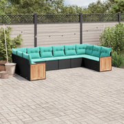 Set Divani da Giardino 10 pz con Cuscini Nero in Polyrattan 3228003