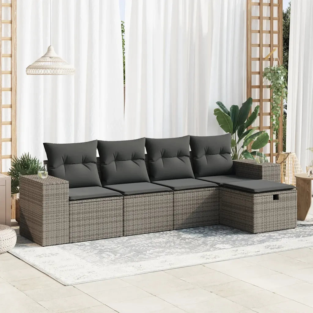Set Divano da Giardino 5 pz con Cuscini Grigio in Polyrattan 3325666