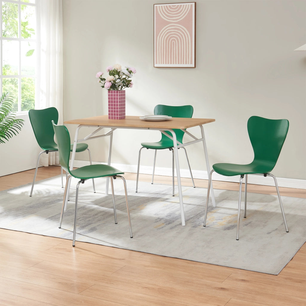 Set di 4 Sedie da Sala Essunga Impilabili - Verde / Cromato [en.casa]