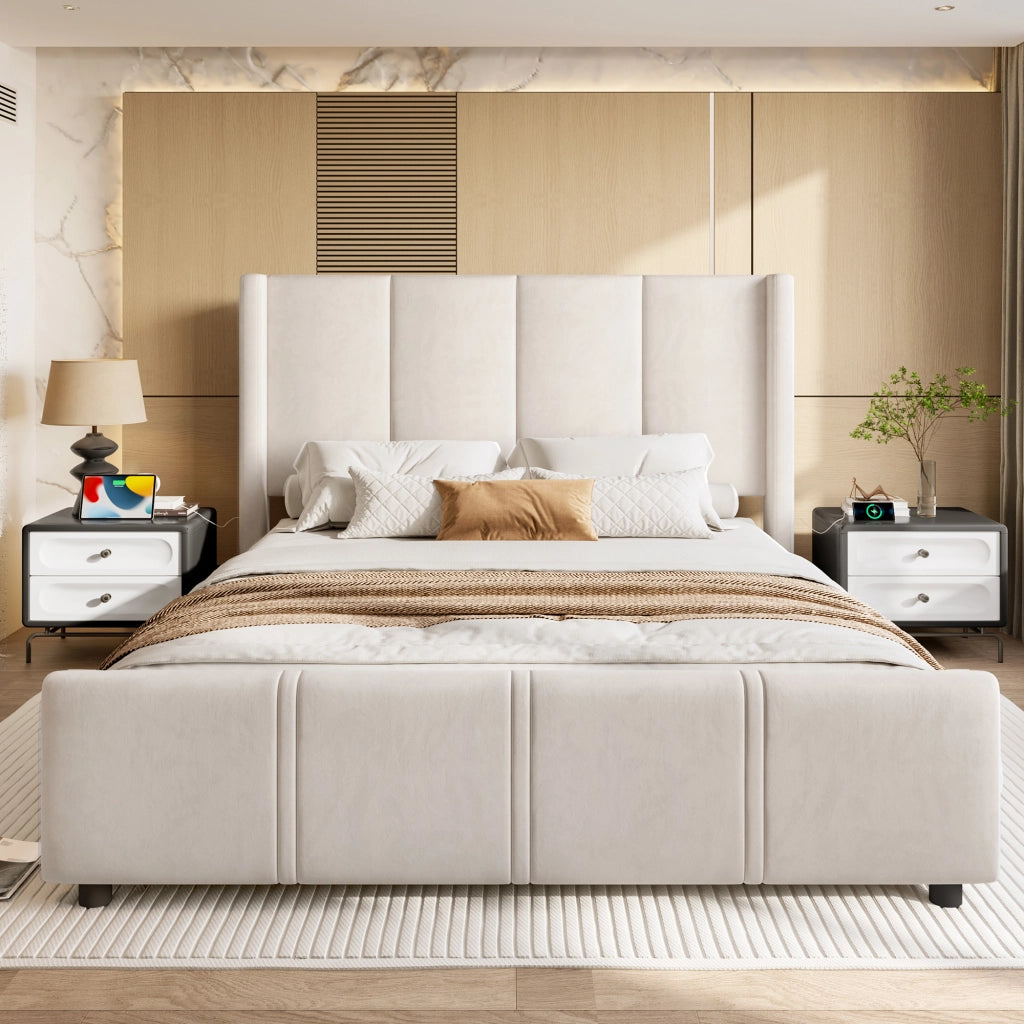 letto imbottito velluto beige 140 x 200 cm