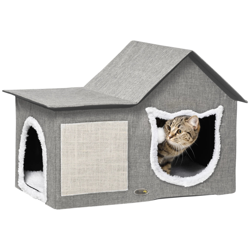 Casetta Gatti con Cuscino Graffiato e Palla ¨C Minimal ¨C 65x41x45.5 cm Grigio