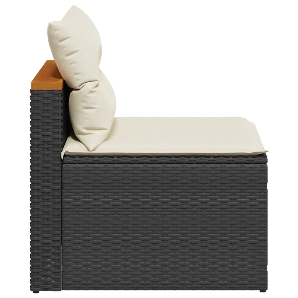 Divano Giardino Senza Braccioli con Cuscini 2pz-Sofa da Giardino-Divanetto da esterno Nero Polyrattan