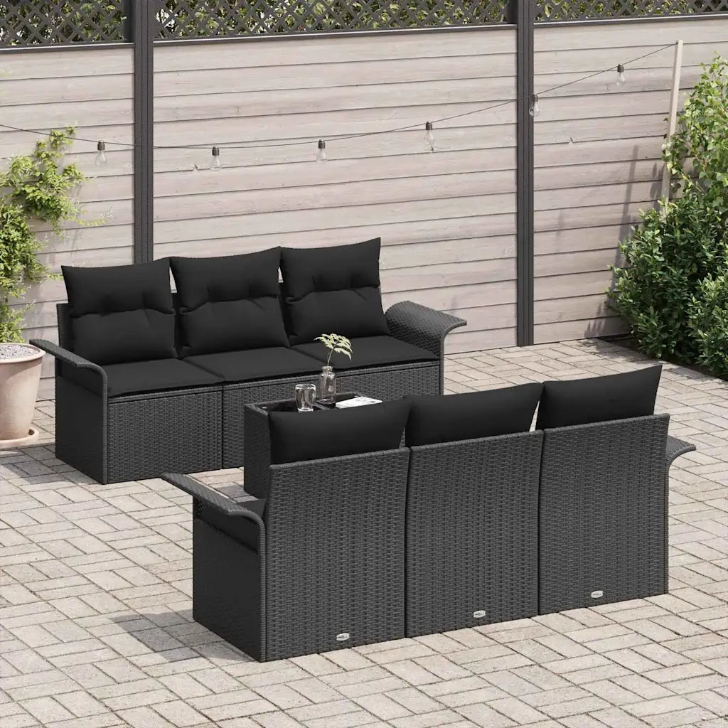 Set Divano da Giardino con cuscino 7 pcs Nero polyrattan