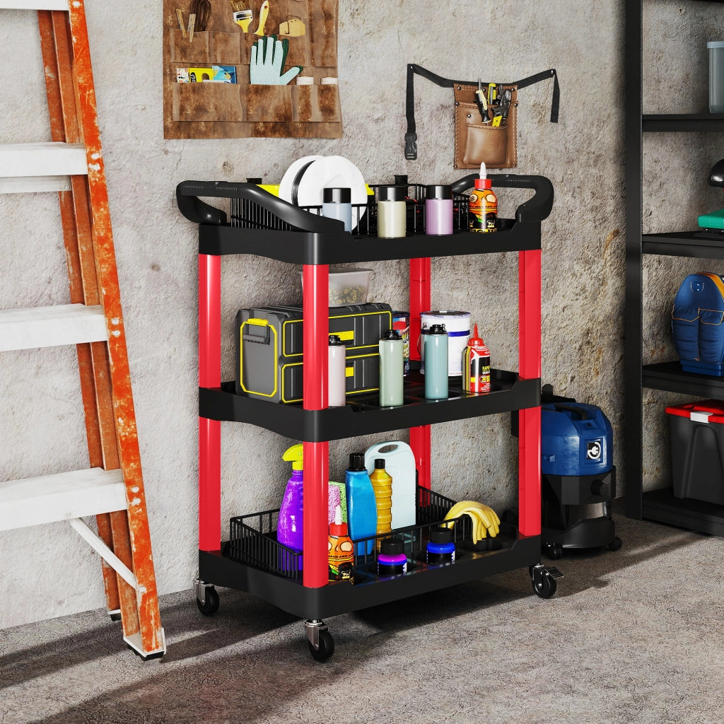 Carrello portautensili 3 ripiani ¨C Xylo ¨C rosso plastica con ruote