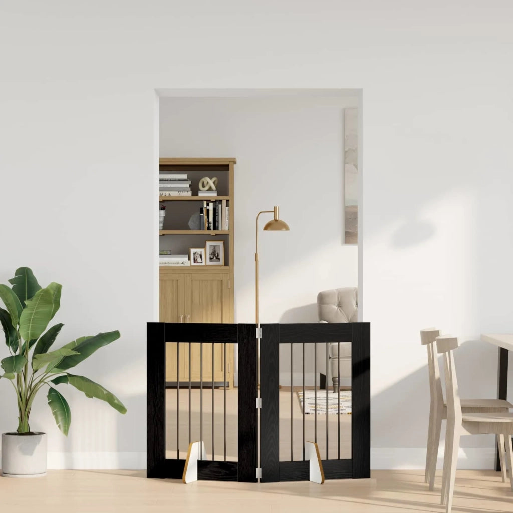 Cancello per cani pieghevole con supporti 2 pz Rovere Nero 892091