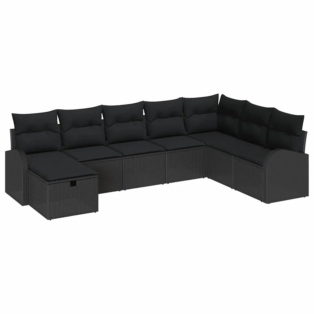 Set di divani con cuscino con archiviazione Nero polyrattan