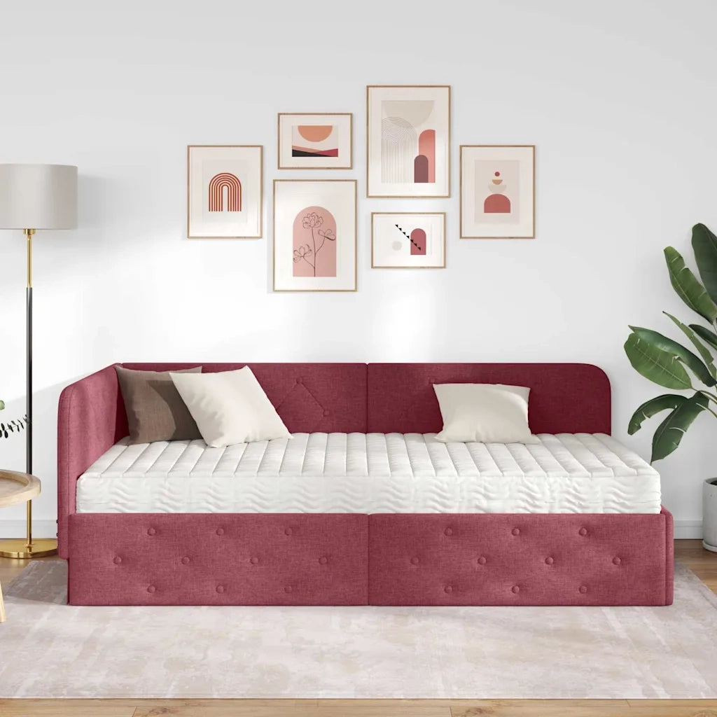 Cornice del letto ad angolo Rosso Vino 100 x 200 cm Tessuto