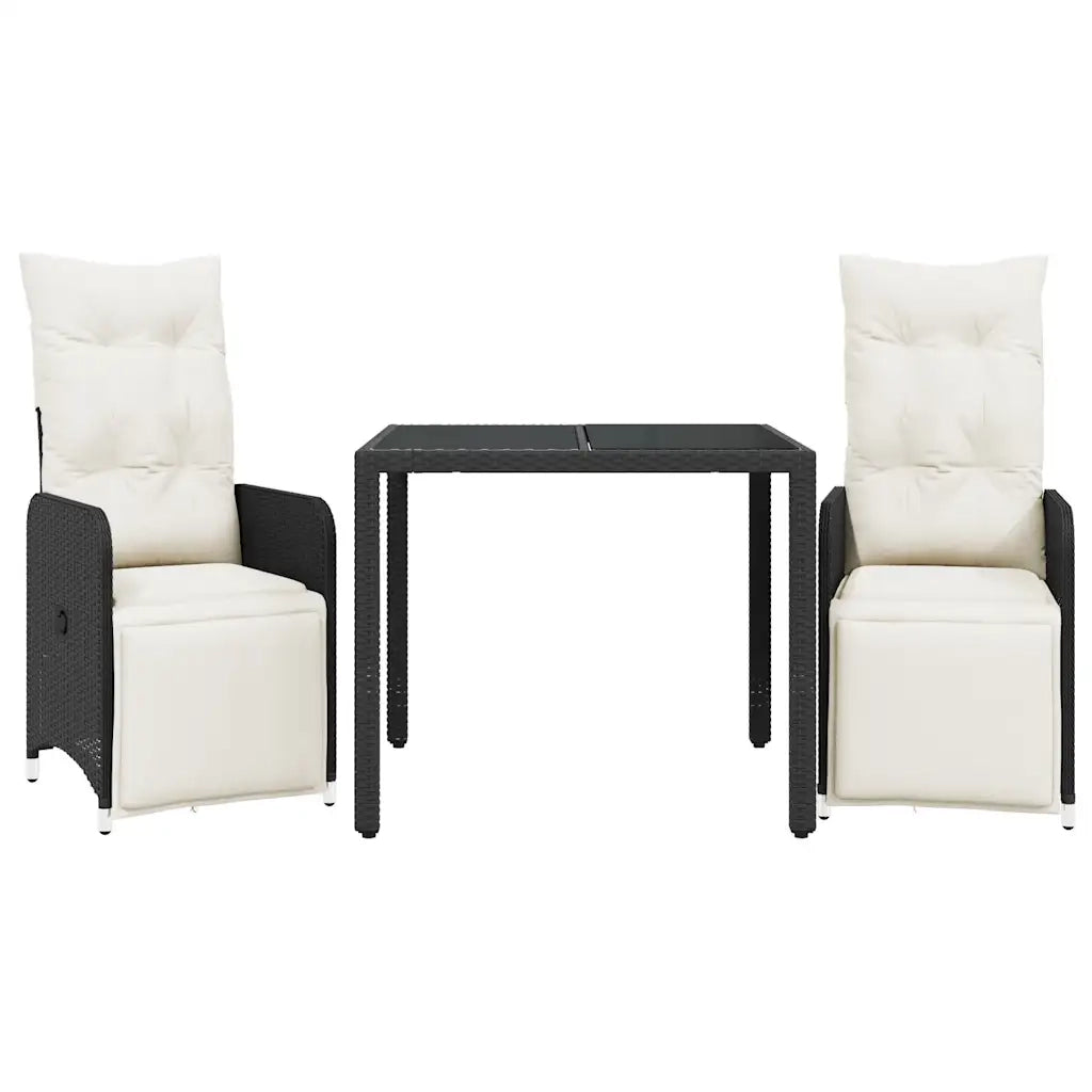 Set Bistrò da Giardino 3 pz con Cuscini in Polyrattan Nero 3277135