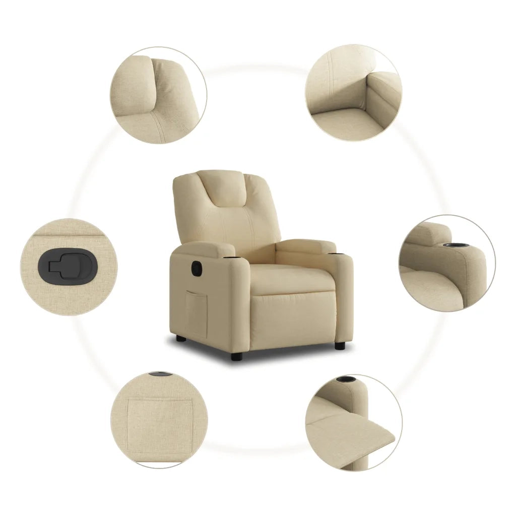 Poltrona | Sedia Relax Reclinabile in Tessuto Crema