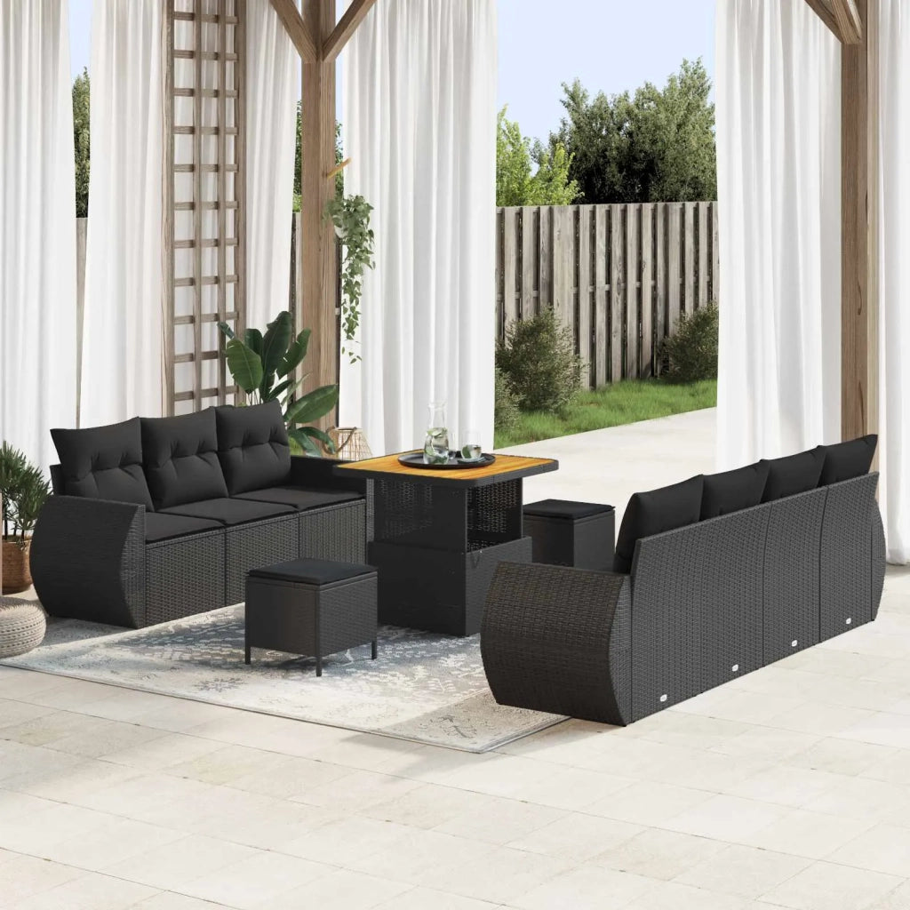 Set Divano da Giardino con cuscino 10 pcs Nero polyrattan