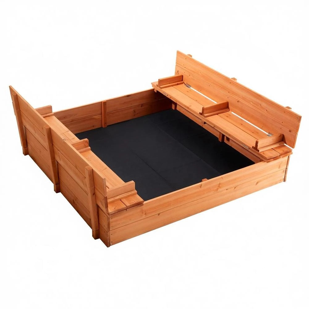 Sabbiera Legno 1330x1200x430mm Panche Pieghevoli Fondo Legno Naturale Cortile Spiaggia 3-12 Anni