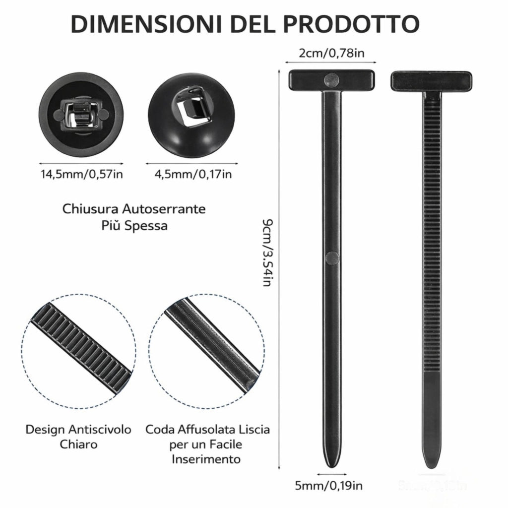 20 Fascette Nylon Auto + Clip Rivetto a Bottone Autobloccanti Fissaggio Paraurti