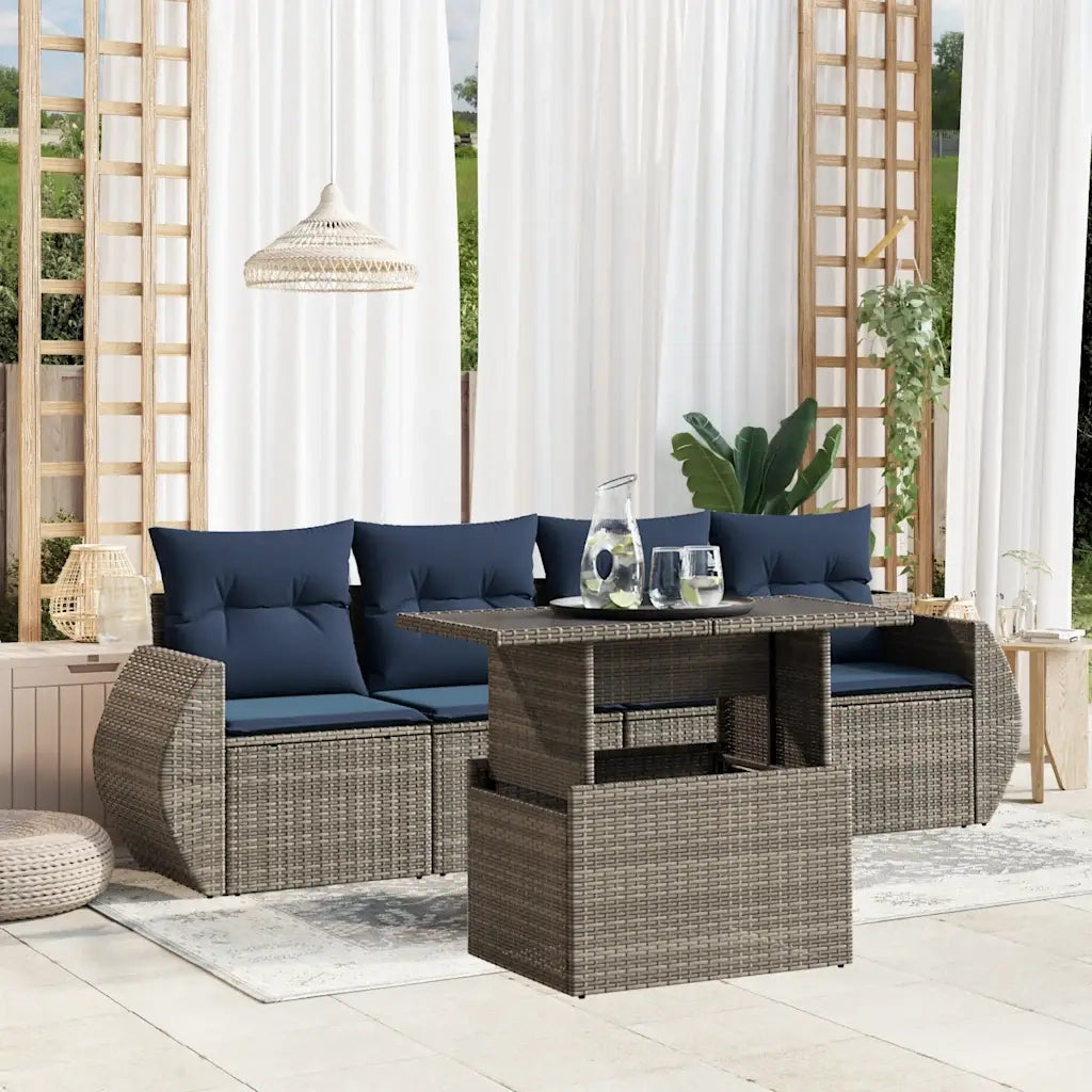 Set Divani da Giardino 5 pz con Cuscini Grigio in Polyrattan 3268361