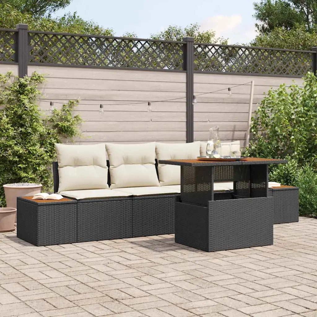 Set da Pranzo per Giardino con cuscino 5 pcs Nero e Beige