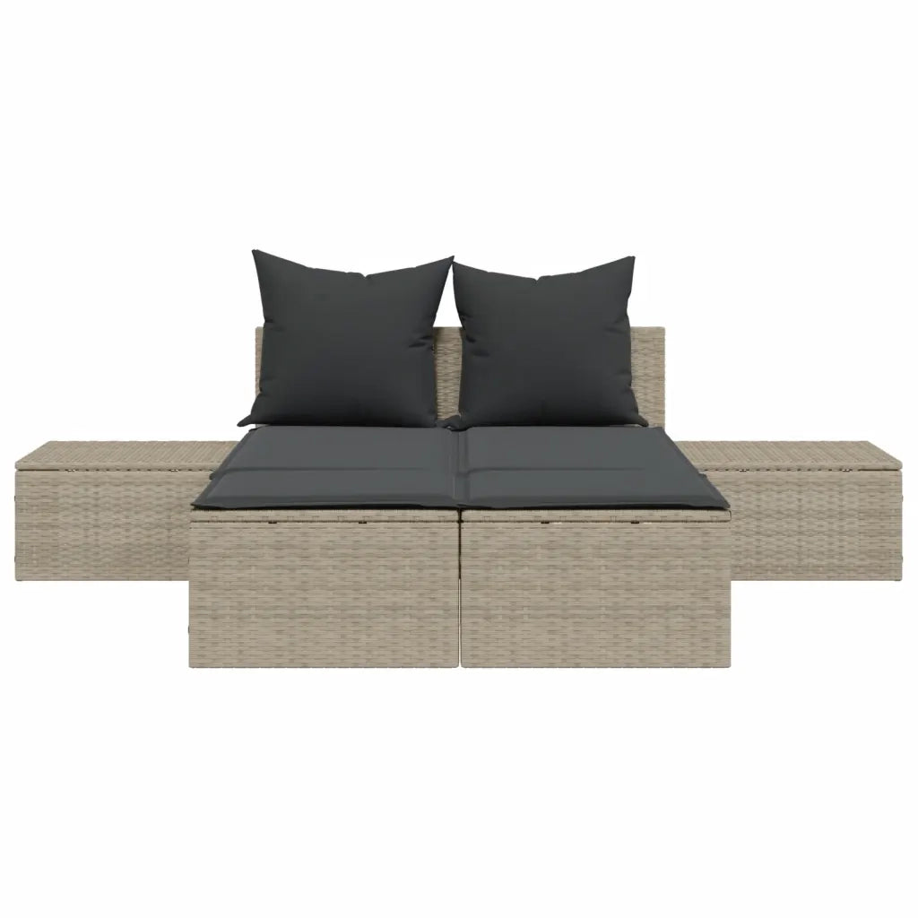 Lettino Prendisole Doppio con Cuscini Grigio Chiaro Polyrattan 368394