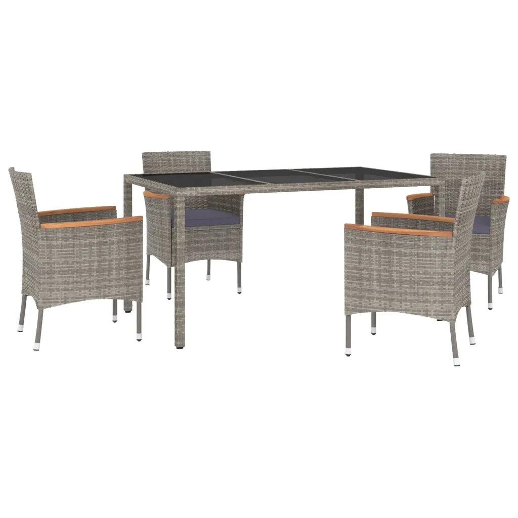 Set da Pranzo da Giardino 5 pz con Cuscini in Polyrattan Grigio 3187382