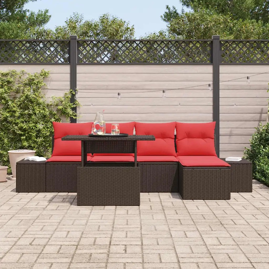 Set Divano da Giardino 6 pcs Marrone e Rosso polyrattan 3349170