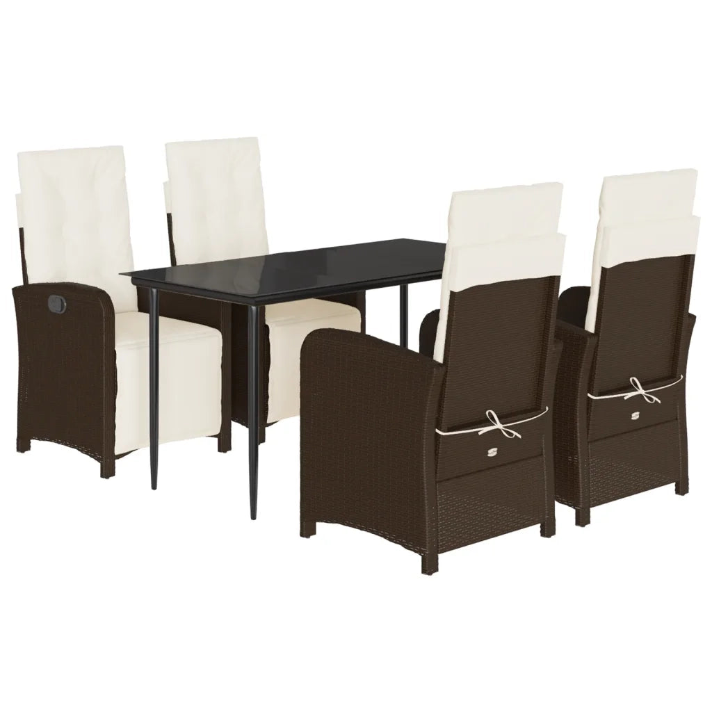 Set da Pranzo da Giardino 5pz con Cuscini in Polyrattan Marrone 3212544