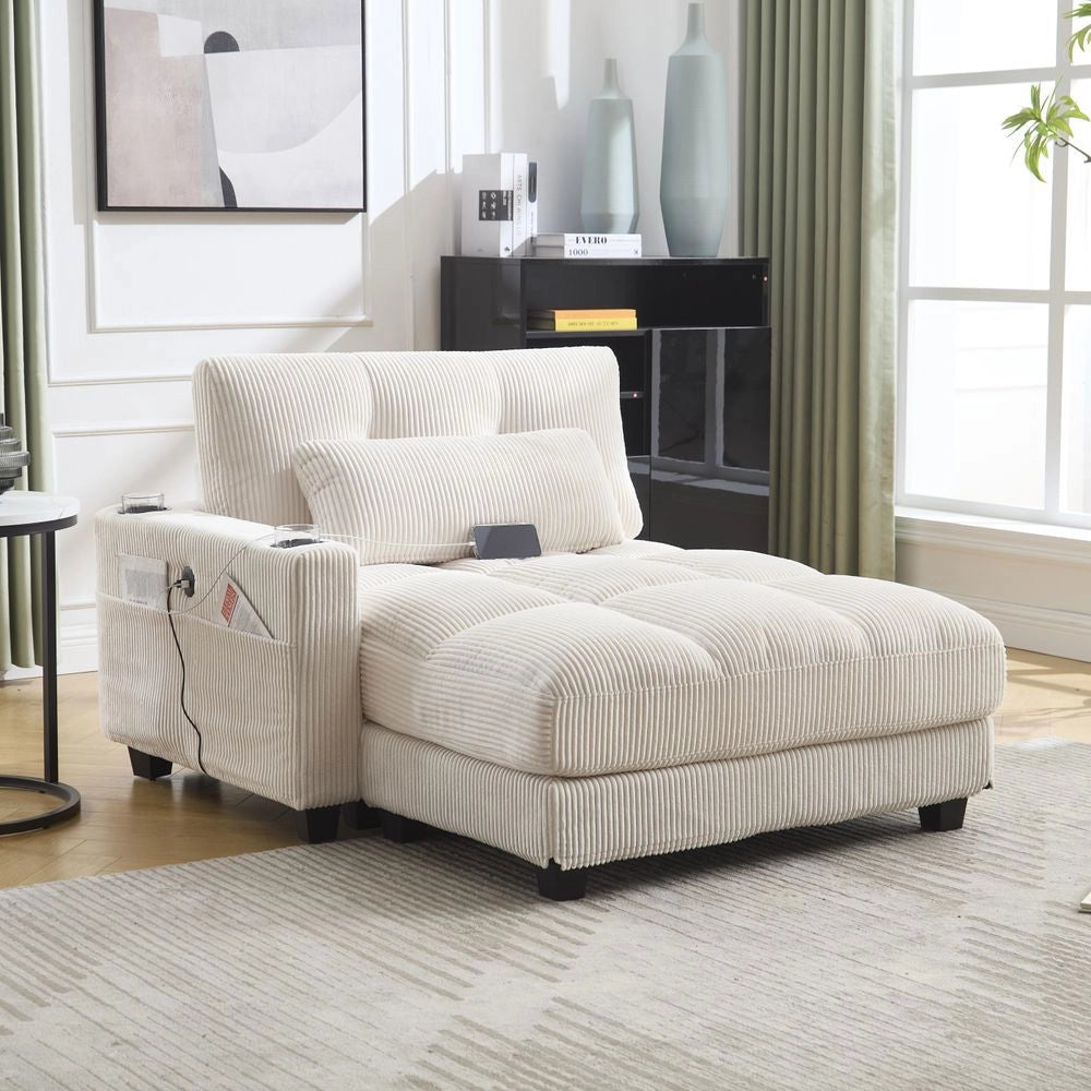 Poltrona palma - Xylo - cuscini rigati con portaoggetti beige