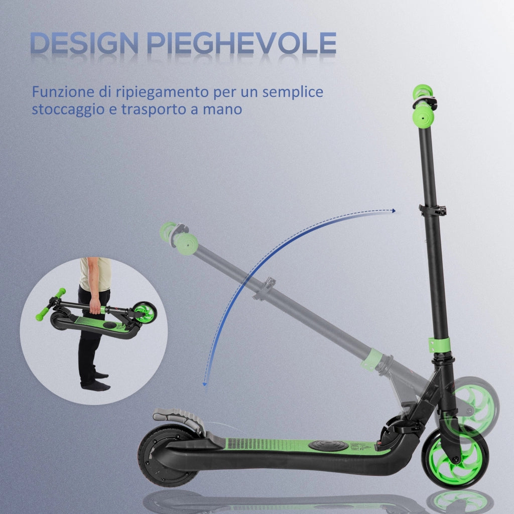 Monopattino Elettrico Pieghevole per Bambini Altezza Regolabile 75-80 cm Nero e Verde