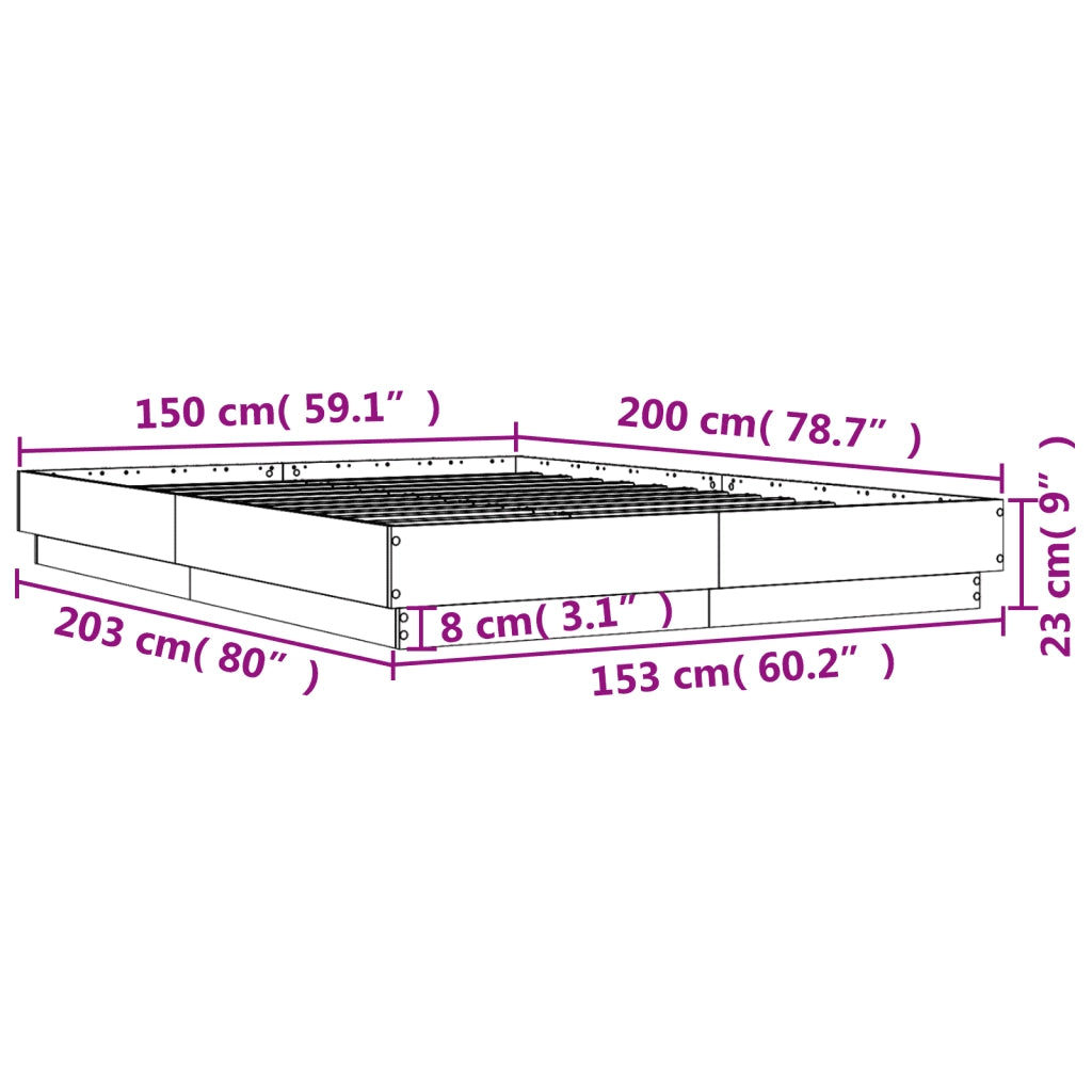 Letto matrimoniale | Letto per adulti | Giroletto Grigio Sonoma 150x200 cm in Legno Multistrato