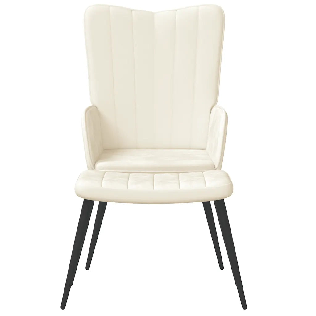 Poltrona Relax con Sgabello Bianco Crema in Velluto 327697