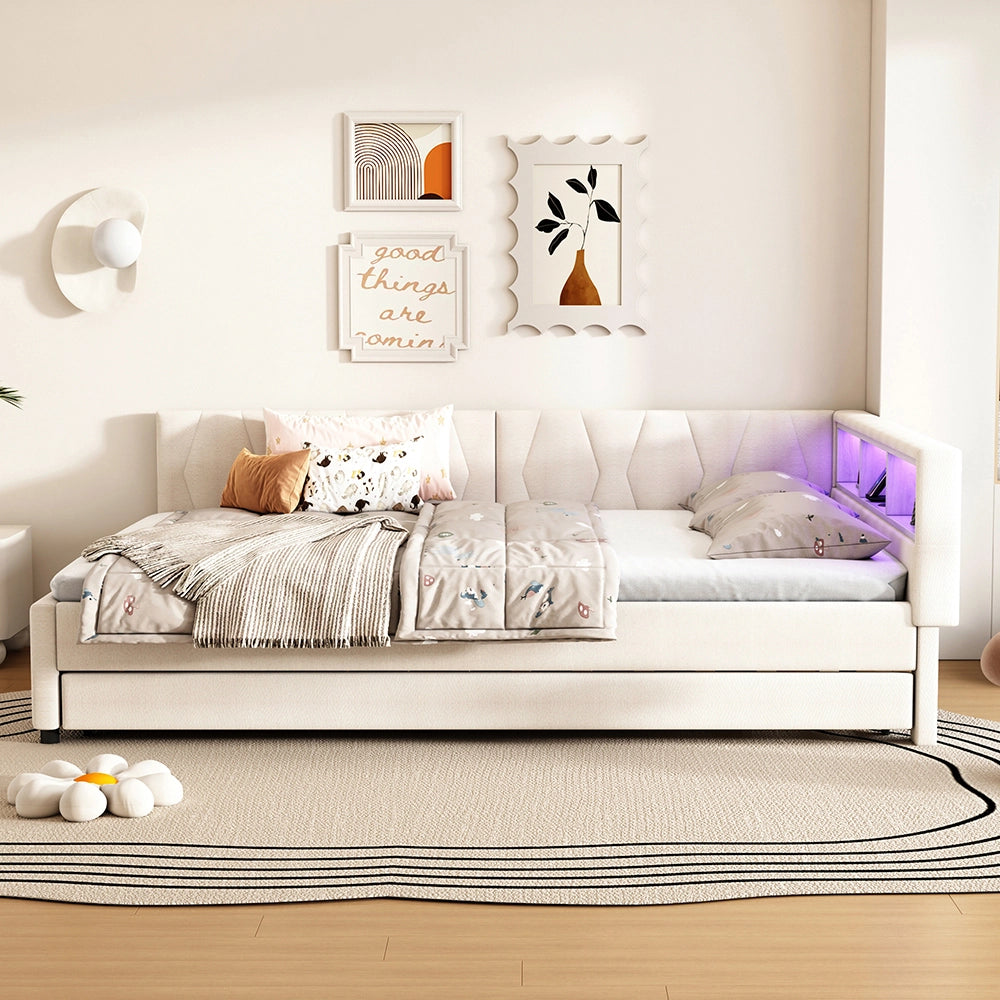 Daybed - Xylo - 140x200 cm LED USB gigogne beige